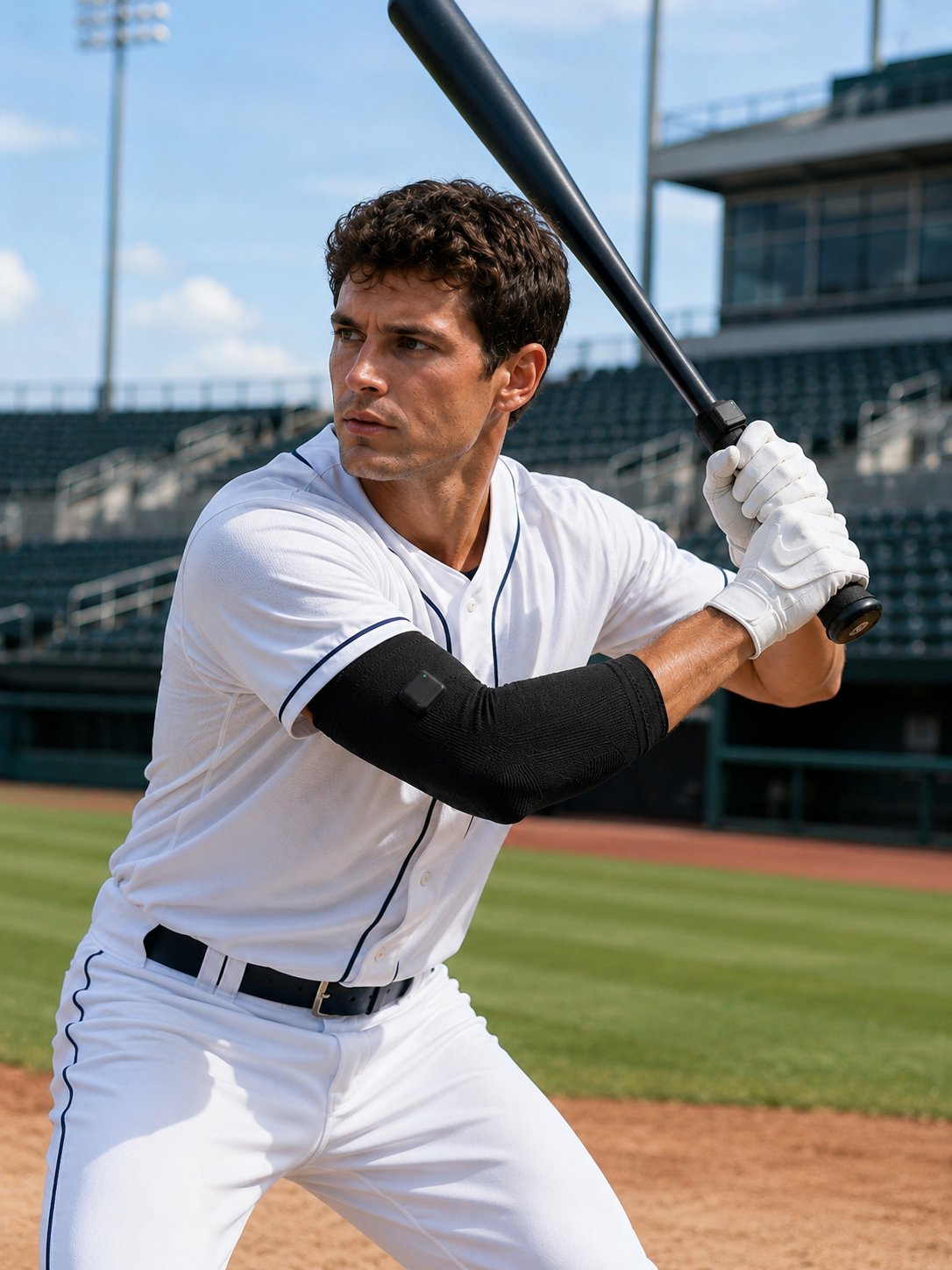 Baseball batter wearing SwingFlux sleeve